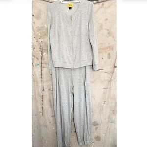 St. John Spa Gray Gold Studded Zip Jacket & Pants Knit Lounge Set